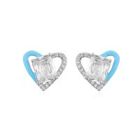 Cubic Zirconia Micro Pave Brass Earring, Heart, plated, micro pave cubic zirconia & for woman & enamel, more colors for choice, 15x13.50mm, Sold By Pair