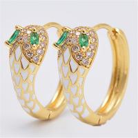Brass Huggie Hoop Earring gold color plated micro pave cubic zirconia & for woman & enamel 16mm Sold By Pair