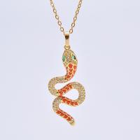 Cubic Zircon Micro Pave Brass Necklace Snake gold color plated micro pave cubic zirconia & for woman & enamel Length Approx 17.7 Inch Sold By PC