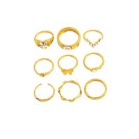 Juego de anillos de aleación de zinc, chapado en color dorado, nueve piezas & para mujer & con diamantes de imitación, libre de níquel, plomo & cadmio, 18mm, 19mm, tamaño:8-9, Vendido por Set