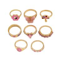 Cink Alloy Ring Set, Cink ötvözet, arany színű aranyozott, 8 darab & a nő & zománc & strasszos, nikkel, ólom és kadmium mentes, 17mm, 18mm, Méret:6.5-8, Által értékesített Set