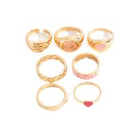 Juego de anillos de aleación de zinc, chapado en color dorado, 7 piezas & para mujer & esmalte, libre de níquel, plomo & cadmio, 17mm, 18mm, tamaño:6.5-8, Vendido por Set