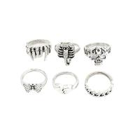 Zinc Alloy Ring Set silver color plated 6 pieces & for woman & blacken nickel lead & cadmium free 16mm 17mm 18mm US Ring .5-8 Sold By Set
