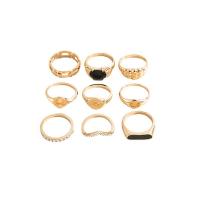 Set di anelli in lega di zinco, lega in zinco, placcato color oro, nove pezzi & per la donna & smalto & con strass, assenza di nichel,piombo&cadmio, 16mm, 17mm, 18mm, Misura:5.5-8, Venduto da set