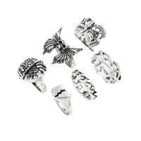 Cink Alloy Ring Set, Cink ötvözet, ezüst színű bevonattal, 6 darab & a nő & megfeketedik, nikkel, ólom és kadmium mentes, Méret:6.5-10.5, Által értékesített Set
