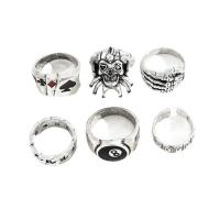 Juego de anillos de aleación de zinc, chapado en color de plata, 6 piezas & para hombre & esmalte, libre de níquel, plomo & cadmio, tamaño:5.5-10.5, Vendido por Set