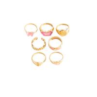 Juego de anillos de aleación de zinc, Mariposa, chapado en color dorado, 7 piezas & para mujer & esmalte, libre de níquel, plomo & cadmio, 17mm, 18mm, tamaño:6.5-8, Vendido por Set