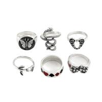 Cink Alloy Ring Set, Cink ötvözet, ezüst színű bevonattal, 6 darab & a nő & zománc, nikkel, ólom és kadmium mentes, Méret:6.5-8, Által értékesített Set