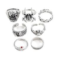 Cink Alloy Ring Set, Cink ötvözet, ezüst színű bevonattal, 7 darab & a nő & megfeketedik, nikkel, ólom és kadmium mentes, Méret:5.5-9, Által értékesített Set