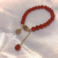 Red Agate Bracelets, with Rutilated Quartz, Round, Korean style & for woman, 6mm, Length:Approx 6.5 Inch, Sold By PC