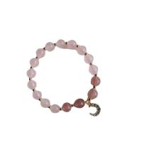 Quartz Bracelets Rose Quartz with Strawberry Quartz & Zinc Alloy Moon gold color plated Korean style & for woman & with rhinestone 8mm Length Approx 6.5 Inch Sold By PC
