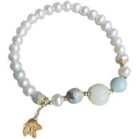 Freshwater Cultured Pearl Bracelet Freshwater Pearl with Koreite & White Bodhi & Zinc Alloy Flower real gold plated fashion jewelry & for woman 6mm Length Approx 7 Inch Sold By PC