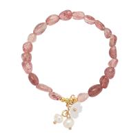 Bracelets de pierres précieuses, pierre gemme, avec perle de plastique, fleur, différents matériaux pour le choix & pour femme, Longueur:Environ 6.5 pouce, Vendu par PC