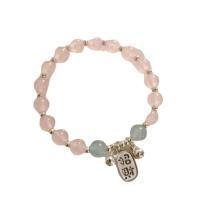 Gemstone Bracelets, Rose Quartz, with Blue Chalcedony & Purple Chalcedony & Tibetan Style, Bell, plated, Korean style & for woman, more colors for choice, 8mm, Length:Approx 6.5 Inch, Sold By PC