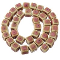 Perles bijoux en porcelaine, rectangle, DIY, deux couleurs différentes, 11x10x11mm, 36PC/brin, Vendu par Environ 15 pouce brin