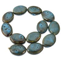 Perles bijoux en porcelaine, ovale plat, DIY, blue ciel, 32x24x12mm, 12PC/brin, Vendu par Environ 15 pouce brin