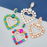 Rhinestone Earring Zinc Alloy Heart plated fashion jewelry & for woman & with glass rhinestone & with rhinestone Sold By Pair