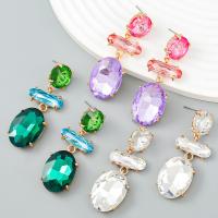 Rhinestone náušnice, Zinek, módní šperky & pro ženy & se skleněnou drahokamu, více barev na výběr, 56x21mm, Prodáno By Pair