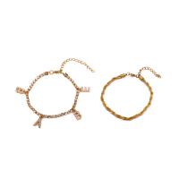 Zinc Alloy Bracelet with 5cm extender chain gold color plated 2 pieces & fashion jewelry & for woman & with rhinestone golden Length 21 cm Sold By Set