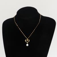 Plastové perlový náhrdelník, Zinek, s ABS plast pearl, s 5cm extender řetězce, barva pozlacený, módní šperky & pro ženy, zlatý, 10x17mm, Délka 40 cm, Prodáno By PC