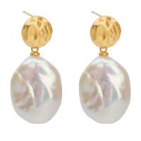 Freshwater Pearl Earrings with Brass gold color plated vintage & for woman white Sold By Pair