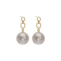 Freshwater Pearl Earrings, with Brass, Round, gold color plated, micro pave cubic zirconia & for woman, white, 12x30mm, Sold By Pair