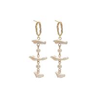 Freshwater Pearl Earrings, with Brass, 18K gold plated, for woman, white, 20x58mm, Sold By Pair