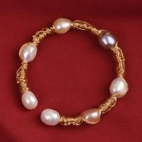 Freshwater Cultured Pearl Bracelet, Freshwater Pearl, with Brass, gold color plated, vintage & Adjustable & for woman, multi-colored, Inner Diameter:Approx 58mm, Sold By PC