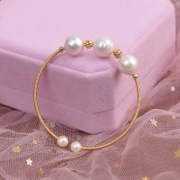 Freshwater Cultured Pearl Bracelet Freshwater Pearl with Brass Round gold color plated Adjustable & for woman 10mm 6mm Inner Approx 58mm Sold By PC