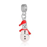 Tibetan Style Christmas Pendants, Snowman, silver color plated, Christmas Design & Unisex & enamel, white, nickel, lead & cadmium free, 10-20mm, Sold By PC