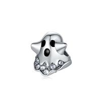 Zinc Alloy European Large Hole Beads Ghost silver color plated Halloween Design & DIY & enamel & with rhinestone nickel lead & cadmium free 10-15mm Sold By PC