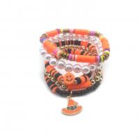 Christmas Holiday Bracelet Polymer Clay with Plastic Pearl & Zinc Alloy handmade Halloween Design & 5 pieces & Unisex & enamel mixed colors Length 7.1 Inch Sold By Set