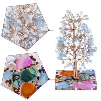 Rich Tree Decoration, Gemstone, with brass wire & Resin, rose gold color plated, different materials for choice, more colors for choice, 120-152mmx89-102mm, Sold By PC