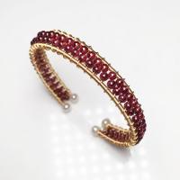Garnet Cuff Bangle, with Brass, gold color plated, for woman, red, Length:7.1 Inch, Sold By PC