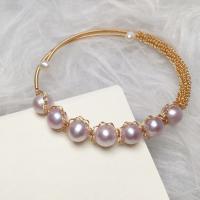 Freshwater Cultured Pearl Bracelet Brass with Freshwater Pearl gold color plated for woman purple nickel lead & cadmium free Length 7.1 Inch Sold By PC