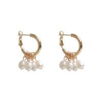 Freshwater Pearl Earrings, Tibetan Style, with Freshwater Pearl, fashion jewelry & for woman, golden, nickel, lead & cadmium free, 20mm,6mm, Sold By Pair