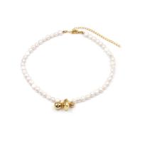 Freshwater Pearl Brass Chain Necklace, Pérolas de água doce, with cobre, with 1.97inch extender chain, joias de moda & para mulher, vendido para Aprox 13.39 inchaltura Strand