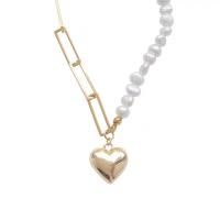 Cink Alloy nakit ogrlice, s Slatkovodni Pearl, Srce, modni nakit & za žene, nikal, olovo i kadmij besplatno, Prodano Per Približno 15.75 inčni Strand
