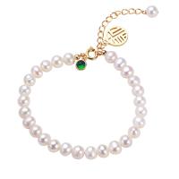 Freshwater Cultured Pearl Bracelet Freshwater Pearl with Copper Alloy with 1.97inch extender chain gold color plated fashion jewelry & for woman & with cubic zirconia 5.5-6mm Sold Per Approx 6.3 Inch Strand