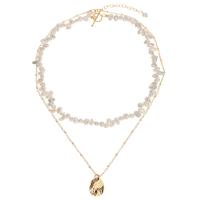 Freshwater Pearl Brass Necklace, with Brass, with 1.97inch extender chain, Double Layer & fashion jewelry & for woman, Sold Per Approx 14.96 Inch, Approx 18.9 Inch Strand