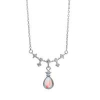Cubic Zircon Micro Pave Brass Necklace, with Sea Opal, with 6cm extender chain, Teardrop, silver color plated, fashion jewelry & micro pave cubic zirconia & for woman, silver color, nickel, lead & cadmium free, Length:42 cm, Sold By PC