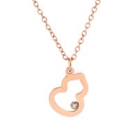 Titanium Steel Necklace, with Cubic Zirconia, with 5cm extender chain, Calabash, Vacuum Ion Plating, fashion jewelry & for woman & hollow, rose gold color, 10x12mm, Length:45 cm, Sold By PC