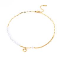 Titanium Steel Necklace with Plastic Pearl with 5cm extender chain Heart Vacuum Ion Plating fashion jewelry & adjustable & for woman golden 12mm Length 40 cm Sold By PC