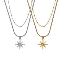 Titanstahl Halskette, mit kubischer Zirkonia, mit Verlängerungskettchen von 5cm, Acht Point Star, Doppelschicht & Modeschmuck & für Frau, keine, Länge 39 cm, 43 cm, verkauft von PC