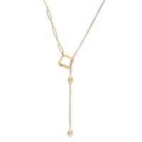 Titanstahl Halskette, mit Verlängerungskettchen von 5cm, Quadrat, Modeschmuck & einstellbar & für Frau, goldfarben, Länge:50 cm, verkauft von PC