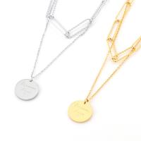Titanium Steel Necklace, with 5cm extender chain, Flat Round, Vacuum Ion Plating, Double Layer & fashion jewelry & for woman, more colors for choice, 15mm, Length:35 cm, Sold By PC