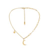 Titanium Steel Necklace with 6cm extender chain Moon and Star Vacuum Ion Plating fashion jewelry & adjustable & for woman golden Length 40 cm Sold By PC