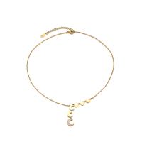 Stainless Steel Jewelry Necklace 316L Stainless Steel with 5cm extender chain Moon Vacuum Ion Plating fashion jewelry & adjustable & for woman & with rhinestone golden Length 40 cm Sold By PC