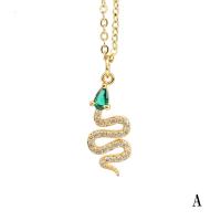 Cubic Zircon Micro Pave Brass Necklace Snake gold color plated & micro pave cubic zirconia & for woman gold 450mm Sold By PC