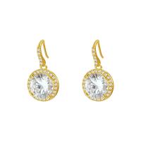 Cubic Zirconia Micro Pave Sterling Silver Earring, 925 Sterling Silver, gold color plated, micro pave cubic zirconia & for woman, gold, 22x11mm, Sold By Pair